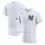 Camiseta Beisbol Hombre New York Yankees Primera Sponsor Patch Autentico Blanco
