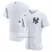 Camiseta Beisbol Hombre New York Yankees Primera Sponsor Patch Autentico Blanco