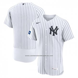 Camiseta Beisbol Hombre New York Yankees Primera Sponsor Patch Autentico Blanco
