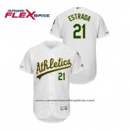 Camiseta Beisbol Hombre Oakland Athletics Marco Estrada 150th Aniversario Patch Autentico Flex Base Blanco