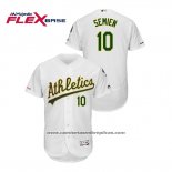 Camiseta Beisbol Hombre Oakland Athletics Marcus Semien 150th Aniversario Patch Autentico Flex Base Blanco