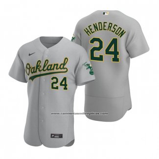 Camiseta Beisbol Hombre Oakland Athletics Rickey Henderson Autentico Road Gris