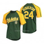 Camiseta Beisbol Hombre Oakland Athletics Rickey Henderson Replica Button Down Raglan Verde