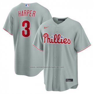 Camiseta Beisbol Hombre Philadelphia Phillies Bryce Harper Segunda Replica Gris