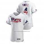 Camiseta Beisbol Hombre Tampa Bay Rays Blake Snell 2020 Stars & Stripes 4th of July Blanco