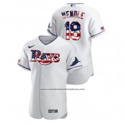 Camiseta Beisbol Hombre Tampa Bay Rays Joey Wendle 2020 Stars & Stripes 4th of July Blanco