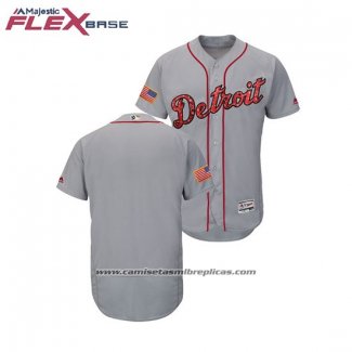 Camiseta Beisbol Hombre Tigers 2018 Stars & Stripes Flex Base Gris