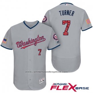 Camiseta Beisbol Hombre Washington Nationals 2017 Estrellas y Rayas Trea Turner Gris Flex Base