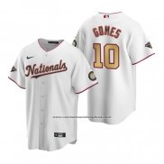 Camiseta Beisbol Hombre Washington Nationals Yan Gomes Gold-Trimmed Championship Replica Blanco