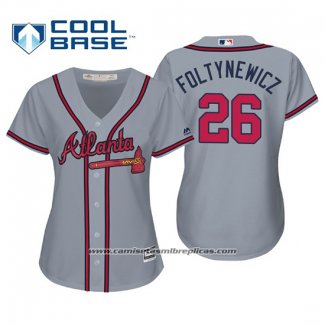 Camiseta Beisbol Mujer Atlanta Braves Mike Foltynewicz Cool Base Road 2019 Gris