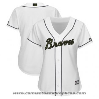 Camiseta Beisbol Mujer Atlanta Braves Personalizada 2018 Blanco