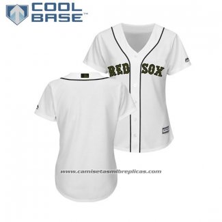 Camiseta Beisbol Mujer Boston Red Sox 2018 Dia de los Caidos Cool Base Blanco