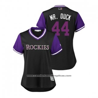 Camiseta Beisbol Mujer Colorado Rockies Tyler Anderson 2018 LLWS Players Weekend Mr. Duck Negro