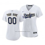 Camiseta Beisbol Mujer Los Angeles Dodgers Personalizada 2021 Gold Program Replica Blanco