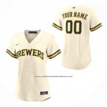 Camiseta Beisbol Mujer Milwaukee Brewers Primera Replica Personalizada Crema