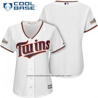 Camiseta Beisbol Mujer Minnesota Twins 2017 Postemporada Blanco Cool Base