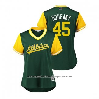 Camiseta Beisbol Mujer Oakland Athletics Jharel Cotton 2018 LLWS Players Weekend Squeaky Green