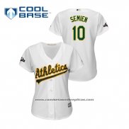 Camiseta Beisbol Mujer Oakland Athletics Marcus Semien 2019 Postemporada Cool Base Blanco