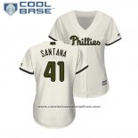 Camiseta Beisbol Mujer Philadelphia Phillies Carlos Santana 2018 Dia de los Caidos Cool Base Crema