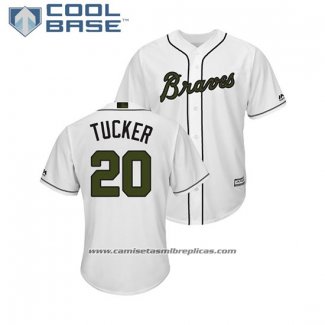 Camiseta Beisbol Hombre Atlanta Braves Preston Tucker 2018 Dia de los Caidos Cool Base Blanco