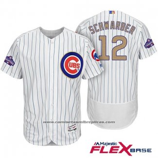 Camiseta Beisbol Hombre Chicago Cubs 12 Kyle Schwarber Blanco Oro Flex Base