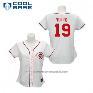 Camiseta Beisbol Hombre Cincinnati Reds Joey Votto 19 Blanco Cool Base