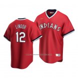 Camiseta Beisbol Hombre Cleveland Indians Francisco Lindor Cooperstown Collection Road Rojo