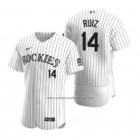 Camiseta Beisbol Hombre Colorado Rockies Rio Ruiz Autentico Primera Blanco Violeta