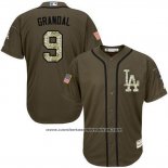 Camiseta Beisbol Hombre Los Angeles Dodgers 9 Yasmani Grandal Verde Salute To Service