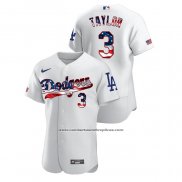 Camiseta Beisbol Hombre Los Angeles Dodgers Chris Taylor 2020 Stars & Stripes 4th of July Blanco