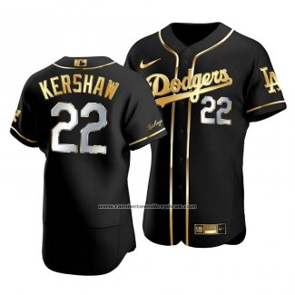 Camiseta Beisbol Hombre Los Angeles Dodgers Clayton Kershaw Golden Edition Autentico Negro