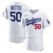 Camiseta Beisbol Hombre Los Angeles Dodgers Mookie Betts Primera Premium Sponsor Patch Autentico Blanco