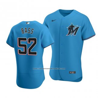 Camiseta Beisbol Hombre Miami Marlins Anthony Bass Autentico Alterno Azul