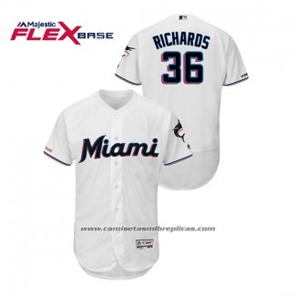 Camiseta Beisbol Hombre Miami Marlins Trevor Richards 150th Aniversario Patch 2019 Flex Base Blanco