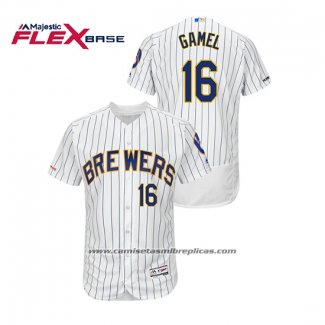 Camiseta Beisbol Hombre Milwaukee Brewers Ben Gamel Autentico Flex Base Blanco Azul