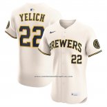 Camiseta Beisbol Hombre Milwaukee Brewers Christian Yelich Primera Elite Crema