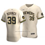 Camiseta Beisbol Hombre Milwaukee Brewers Corbin Burnes Autentico Alterno Crema