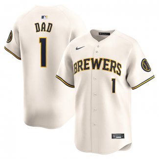 Camiseta Beisbol Hombre Milwaukee Brewers #1 Dad Primera Limited Crema