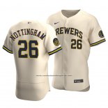 Camiseta Beisbol Hombre Milwaukee Brewers Jacob Nottingham Autentico Alterno Crema