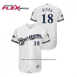 Camiseta Beisbol Hombre Milwaukee Brewers Keston Hiura 2019 Postemporada Flex Base Blanco