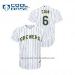 Camiseta Beisbol Hombre Milwaukee Brewers Lorenzo Cain Cool Base Primera Replica Blanco