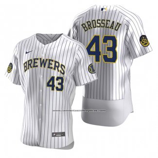 Camiseta Beisbol Hombre Milwaukee Brewers Mike Brosseau Autentico Primera Blanco