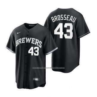 Camiseta Beisbol Hombre Milwaukee Brewers Mike Brosseau Replica Blanco Negro