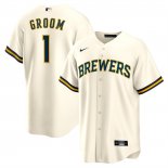 Camiseta Beisbol Hombre Milwaukee Brewers NO 1 Groom Primera Replica Blanco