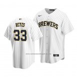 Camiseta Beisbol Hombre Milwaukee Brewers Pablo Reyes Replica Blanco Azul