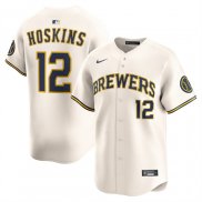 Camiseta Beisbol Hombre Milwaukee Brewers Rhys Hoskins Alterno Limited Crema