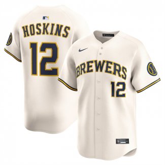 Camiseta Beisbol Hombre Milwaukee Brewers Rhys Hoskins Alterno Limited Crema
