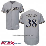 Camiseta Beisbol Hombre Milwaukee Brewers Wily Peralta Gris Autentico Collection Flex Base