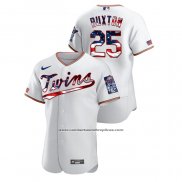 Camiseta Beisbol Hombre Minnesota Twins Byron Buxton 2020 Stars & Stripes 4th of July Blanco