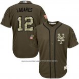 Camiseta Beisbol Hombre New York Mets 12 Juan Lagares Verde Salute To Service